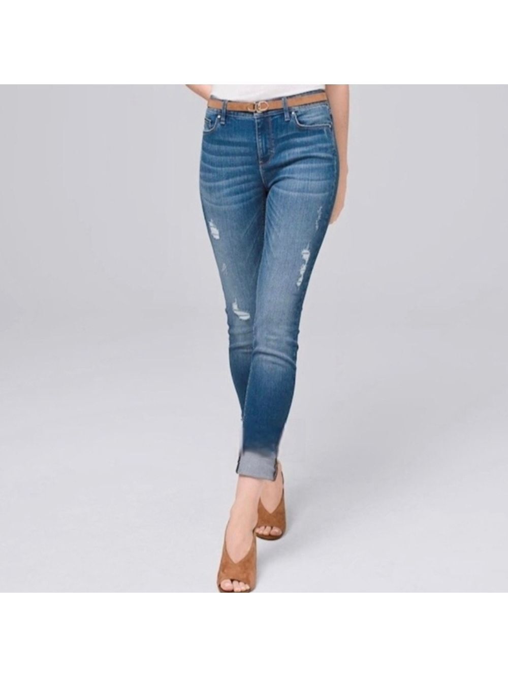 White House Black Market The Skinny Ankle Distressed Raw Hem Jean Size 2